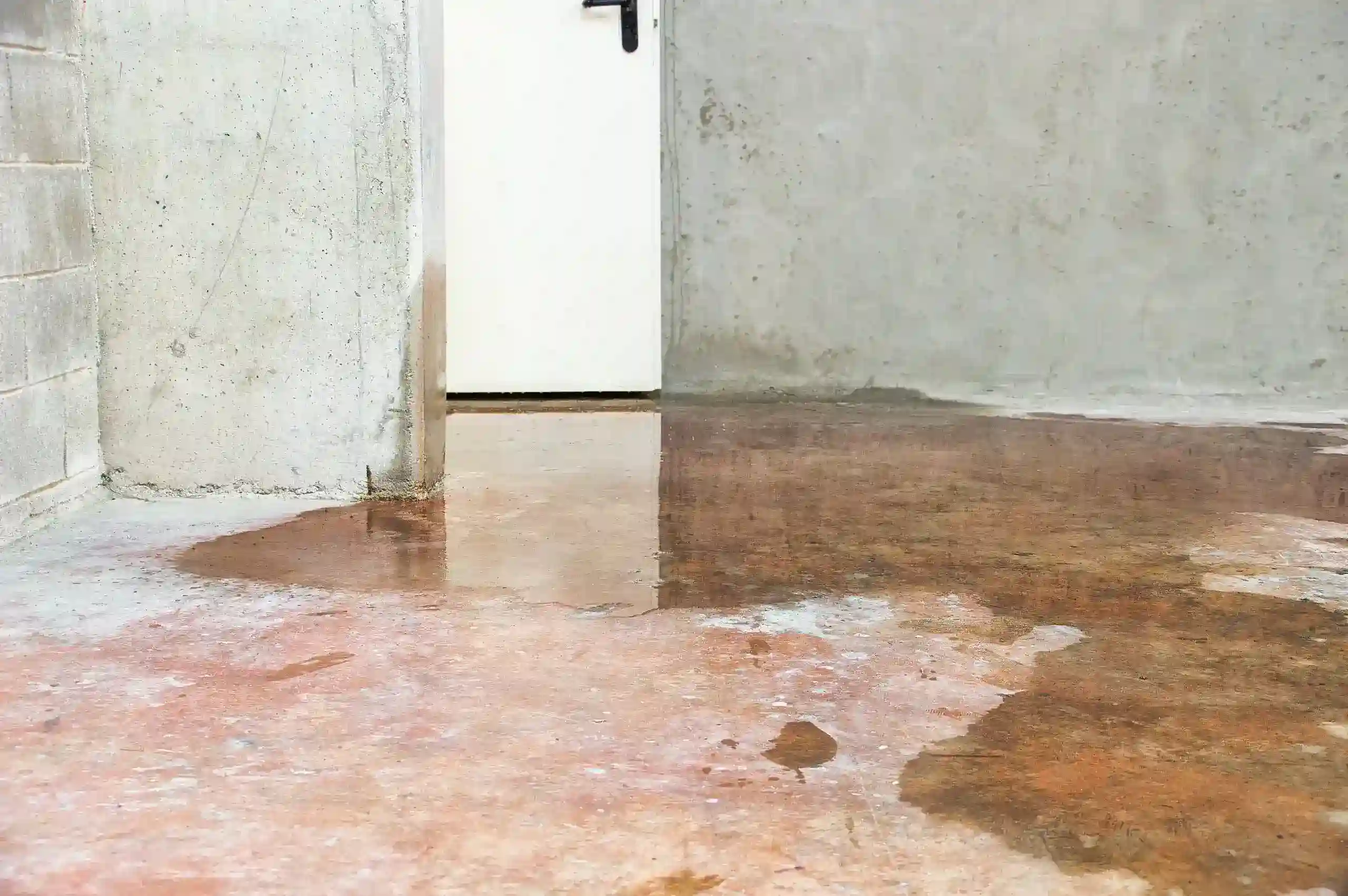 A white door in the middle of a room.