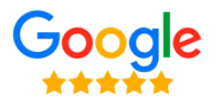 A google logo with five stars in front of it.